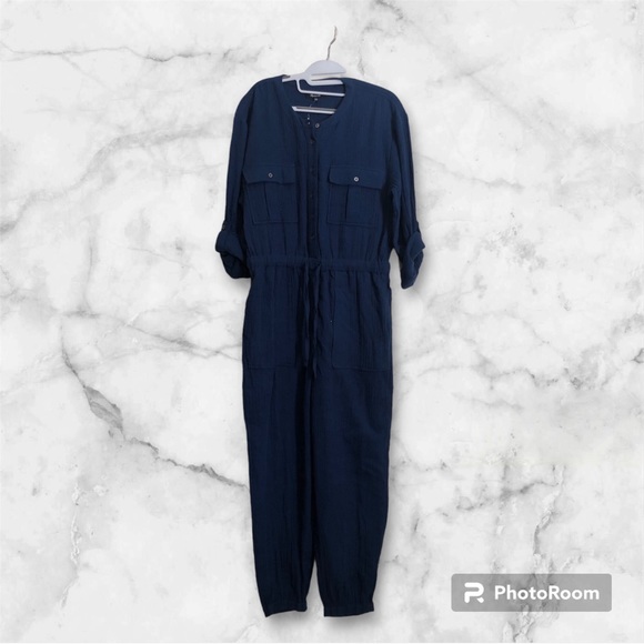 NWT Light Spun Gauze Tapered Leg Jumpsuit Coastal Blue Size 10 - Picture 4 of 8